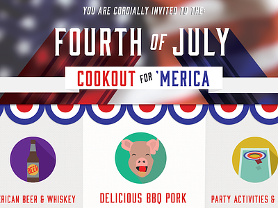 Fourth Invite Dribble america bbq design fourth of july illustration merica pig