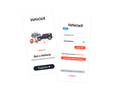 Front Page and Login of a vehicle selling app 3d animation app branding design graphic design icon illustration logo motion graphics typography ui ux vector