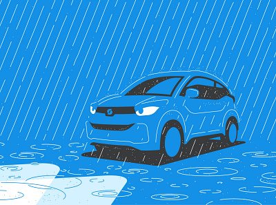 Car in storm blue car geometry illustration rain rainy simple storm