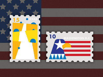 Travel of Stamp—American americana country country road eagle flag geometry illustration simple stamp texas travel usa washington yellow