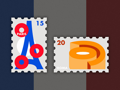 Travel of Stamp—France blue colosseum design geometry illustration orange paris roma simple stamp travel
