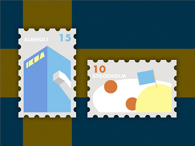 Travel of Stamp—Sweden almhult blue design geometry ikea illustration meatball meatballs simple stamp stockholm sweden travel yellow