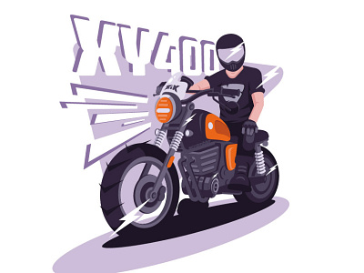 My first motorcycle boy character flash flat helmet illustration lightning motorbike motorcycle orange purple rider