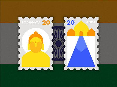 Travel of Stamp—India agra blue bodhgaya buddha buddhism design geometry illustration india simple stamp travel yellow
