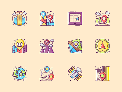 Icons Set - Navigation app branding building compass design earth graphic design illustration logo map mark navigation navigator path planet point ui ux vector