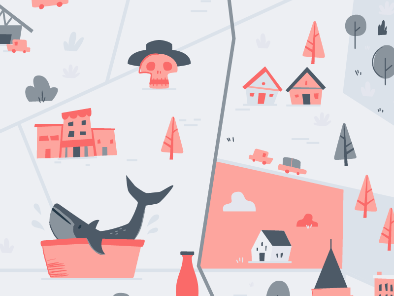 Atlanta Map buildings illustration city blue red trees whale shark georgia atlanta map