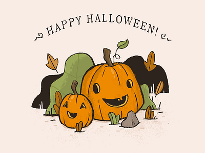 Happy Halloween halloween handdrawn illustration leaves orange pumpkin spooky texture