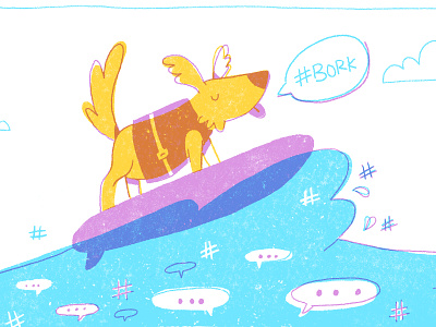 Hashtag Doggo bark blue bork dog dog illustration handdrawn hashtag overlay summer surf texture transparent water