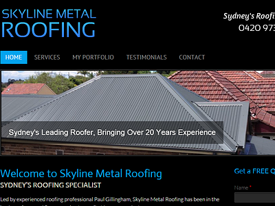 Skyline Metal Roofing - Logo and Site Build trade website web design sydney