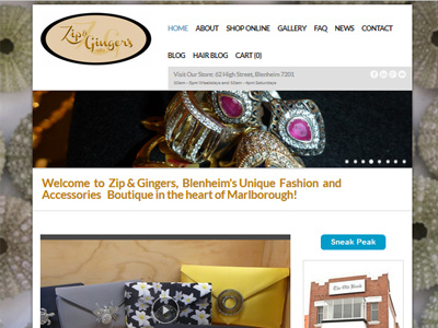 Zip & Gingers, website australia blenheim boutique fashion web design