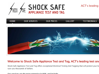 Shock Safe Test And Tag Canberra australia business website canberra shock safe sme web design