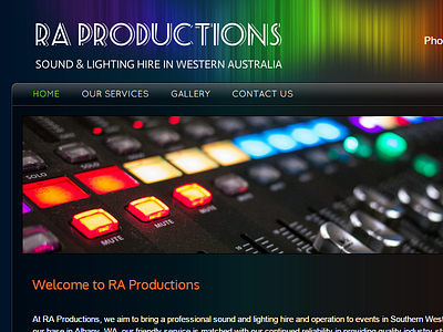 R A Productions - Sound And Lighting business website r a productions sme web design western australia