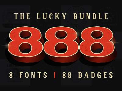 The 888 Lucky Bundle badges bundle font fonts handcrafted lettering logo typeface vector vintage