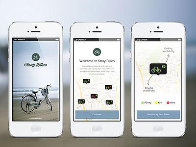 Stray Bikes Part 1 app bicycle bikes design flat icon intro ios iphone map presentation retina stray