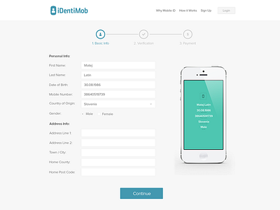 Identimob Registration form id identification identity iphone registration sign up steps ui ux