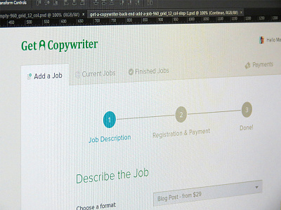Get A Copywriter Back End blog copywriter dropdown form icons order post price purchase ui ux words