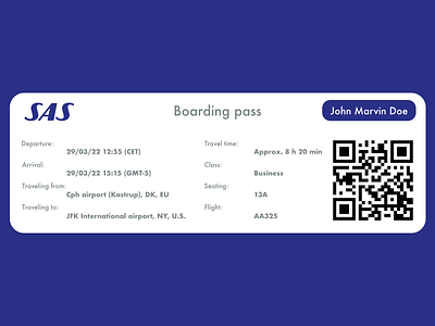 Digital boarding pass (Daily UI 024)