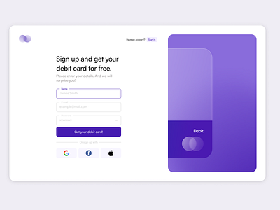 Daily Ui — "Sign up" bank card daily ui deign purple sign up ui ux