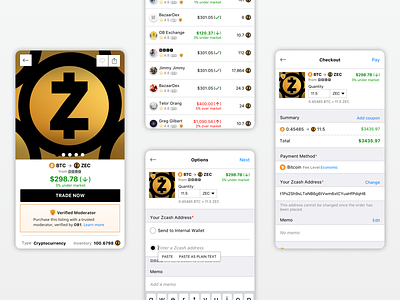 OpenBazaar Cryptocurrency Trading app bitcoin cryptocurrency design mobile product design ui zcash