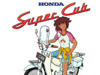 Super Cub (Honda) X Anne Boonchuy (Amphibia) design graphic design hand drawn hand drawn illustration illustration