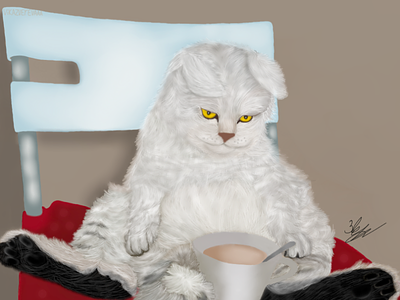 Сute cat on a chair;) illustration арт кот кружка с кофе