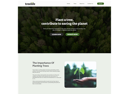 treelife, a donation page for planting trees donating homepage ui