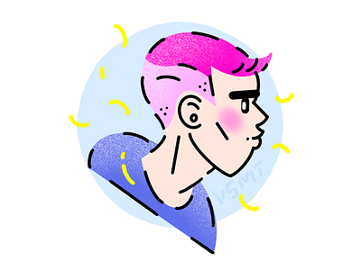 Pink hair boy boy character drawing fashion illustration line art procreate sketch web