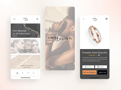 UnitedBracelets - Jewellery Shopping App app branding clean design expensive graphic design icon illustration jewellery logo minimal mobile phone screen typography ui user interface ux vector