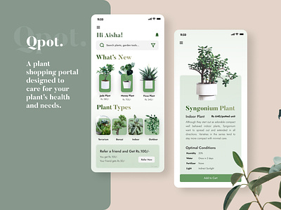 Qpot - Plant Shopping Portal app clean design expensive graphic design minimal mobile plants screen shopping ui ux