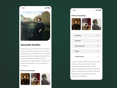 Biography page of Alexander Pushkin, great Russian poet XIX с. app design great illustration landin page logo poet pushkin russia site typography ui ux vector wikipedia