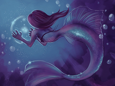 Mermaid bubbles cave grotto light little mermaid ocean purple sea underwater water wave