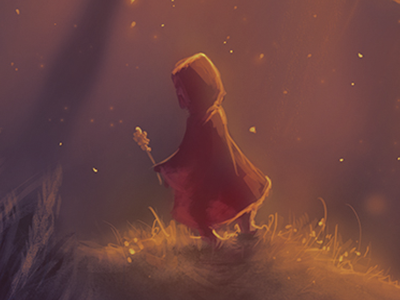 Girl in cape girl grass magical red sunset