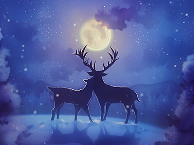 Night stroll animals deer moon nature night snowfall winter