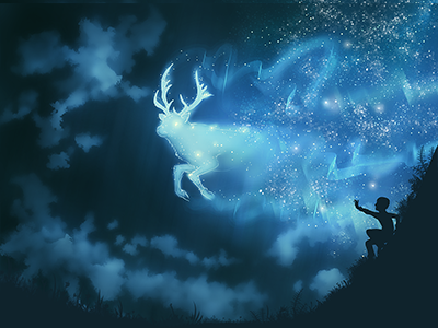 Arranging the stars. mystical night sky stag starry