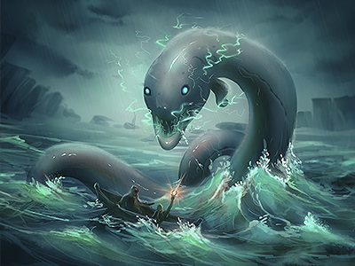 Attack of the electric eel cyan eel electric monster ocean storm