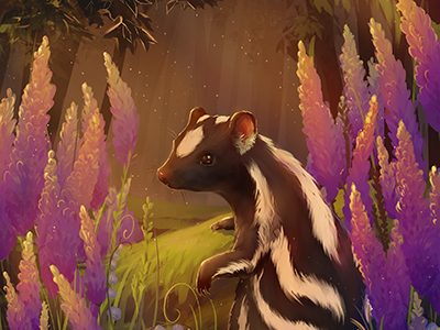 Summer forest animal colorful flowers forest skunk sun