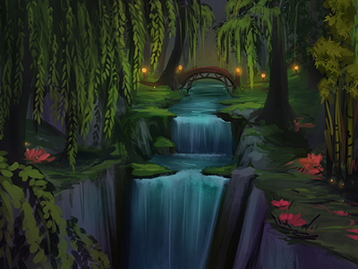 Jade Forest's waterfall. forest jade night waterfall wow