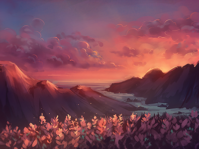 It's so quiet in here. colorful flowers mountain sunray sunset