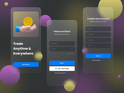 Trading App - Sign Up | Daily UI 001 app app screen color psychology color theory design glassmorphism illustration login psychology sign up signup trading trading app typography ui uiux uiux trends 2022 ux uxui vector