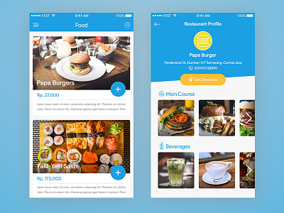 Foods around your town - Foodzy cafe catalog flat food foods ios iphone location material mobile mobile app