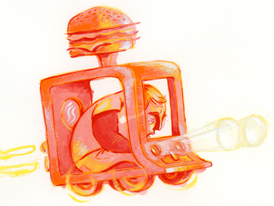 Burgertruck! art casein colored pencil painting