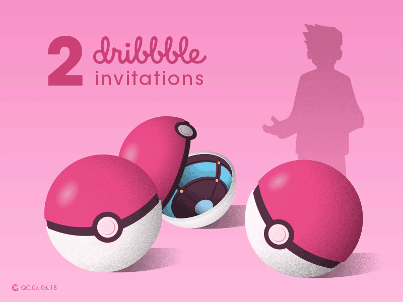 2 Dribbble Invites animation draft dribbble illustration invitation invite pokeball pokemon professor oak starter