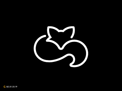 Curled Up Fox Line Art Logo