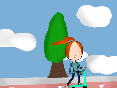 Girl on a scooter illustration