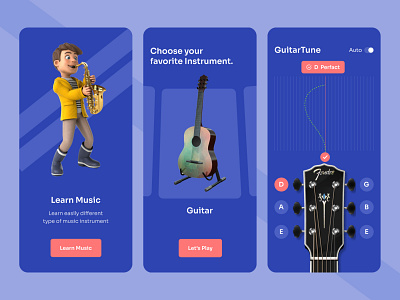 Music Learning App 3d app clean design graphic design guitar learning minimal mobile music music school teamuininja ui uiux user interface