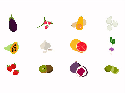 more edibles app eggplant flat food fruit icon illustration radish squash ui ux vegetables