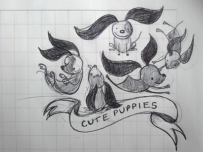 Cute puppies rough sketch