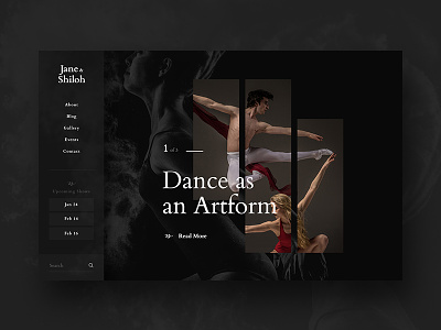 Jane & Shiloh Black Concept art black dance dark interface nav sans serif side sleek ui