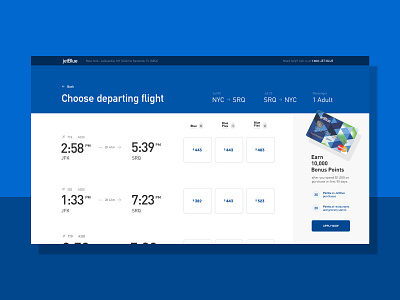 Jetblue flight booking UI