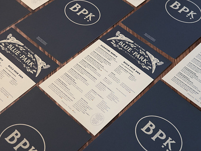 Blue Park Kitchen Handheld Menus